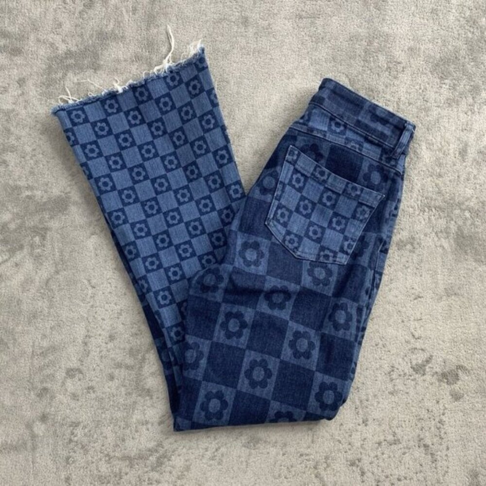 Jaded London Jeans Womens 25x26” Skinny Flare Retro Print Checkered Floral Denim